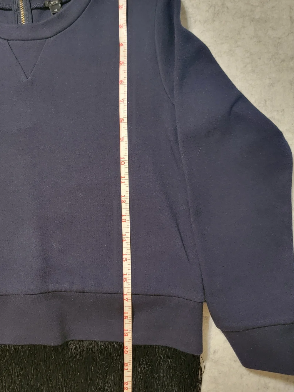 J.Crew Navy Blue Black Fringe Hem Sweatshirt Back Zip Pullover Style E4354 XS